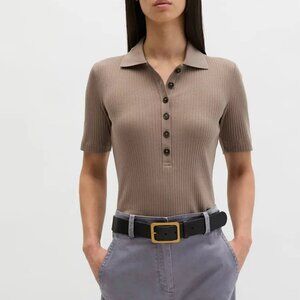 Rag & Bone Women's Ribbed Polo Shirts Size Small Light Gray Stretch Short Sleeve